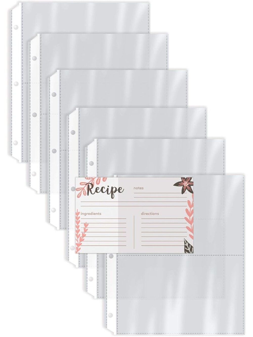 Recipe Card Page Protectors, 50 Count, 4 x 6 inch Pockets, 2 Pockets Per Page, f